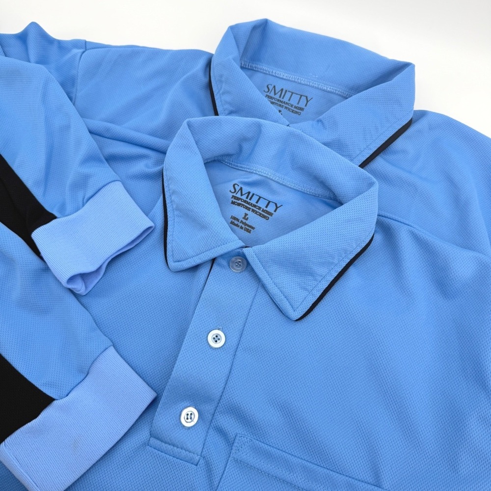 Lot of 2 Smitty Polo Shirts Mens Large Blue Black Mesh Official Umpire Referee